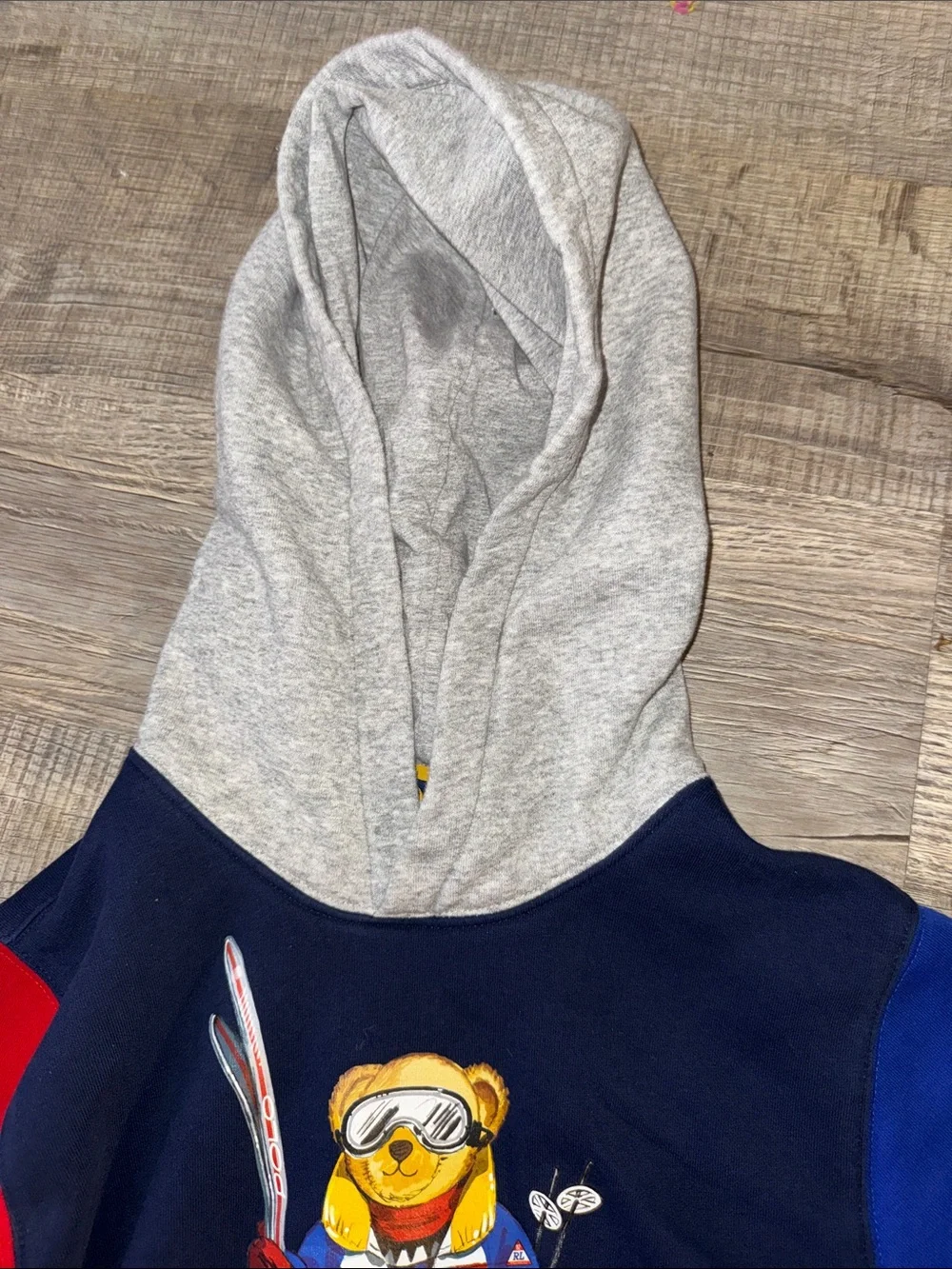 Ralph Lauren Polo Bear Size L 14-16 G Navy Hoodie with Red & Blue Sleeves